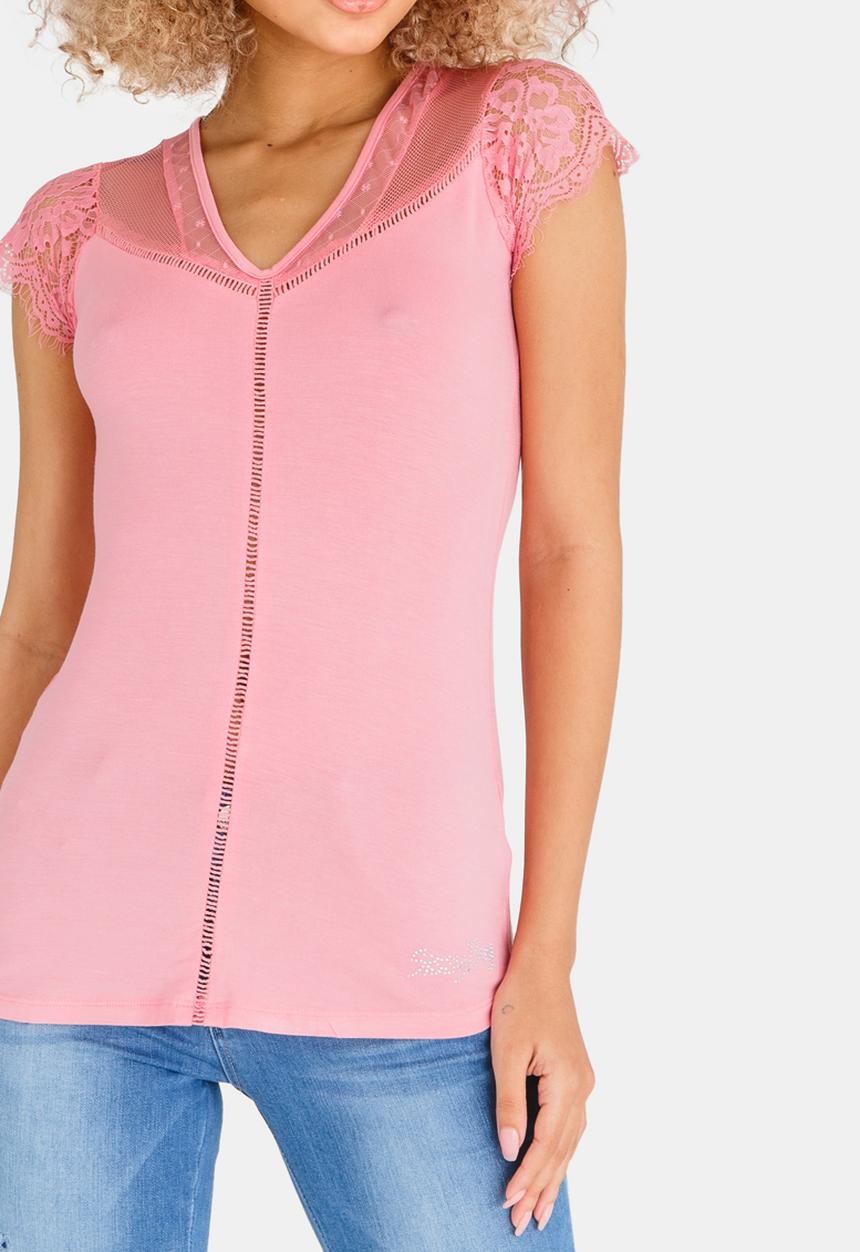 SISSY BOY - Lace Detail Top Mid Pink