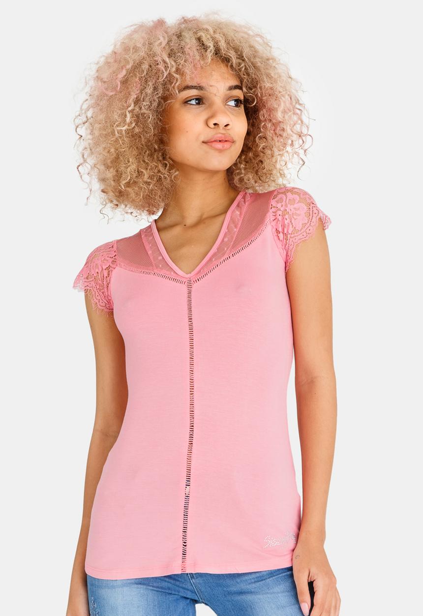 SISSY BOY - Lace Detail Top Mid Pink
