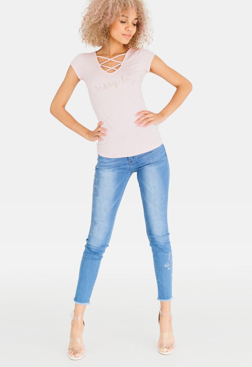 SISSY BOY - Logo Lace-up Tee Pale Pink