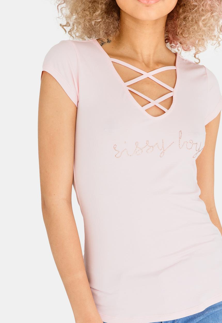 SISSY BOY - Logo Lace-up Tee Pale Pink