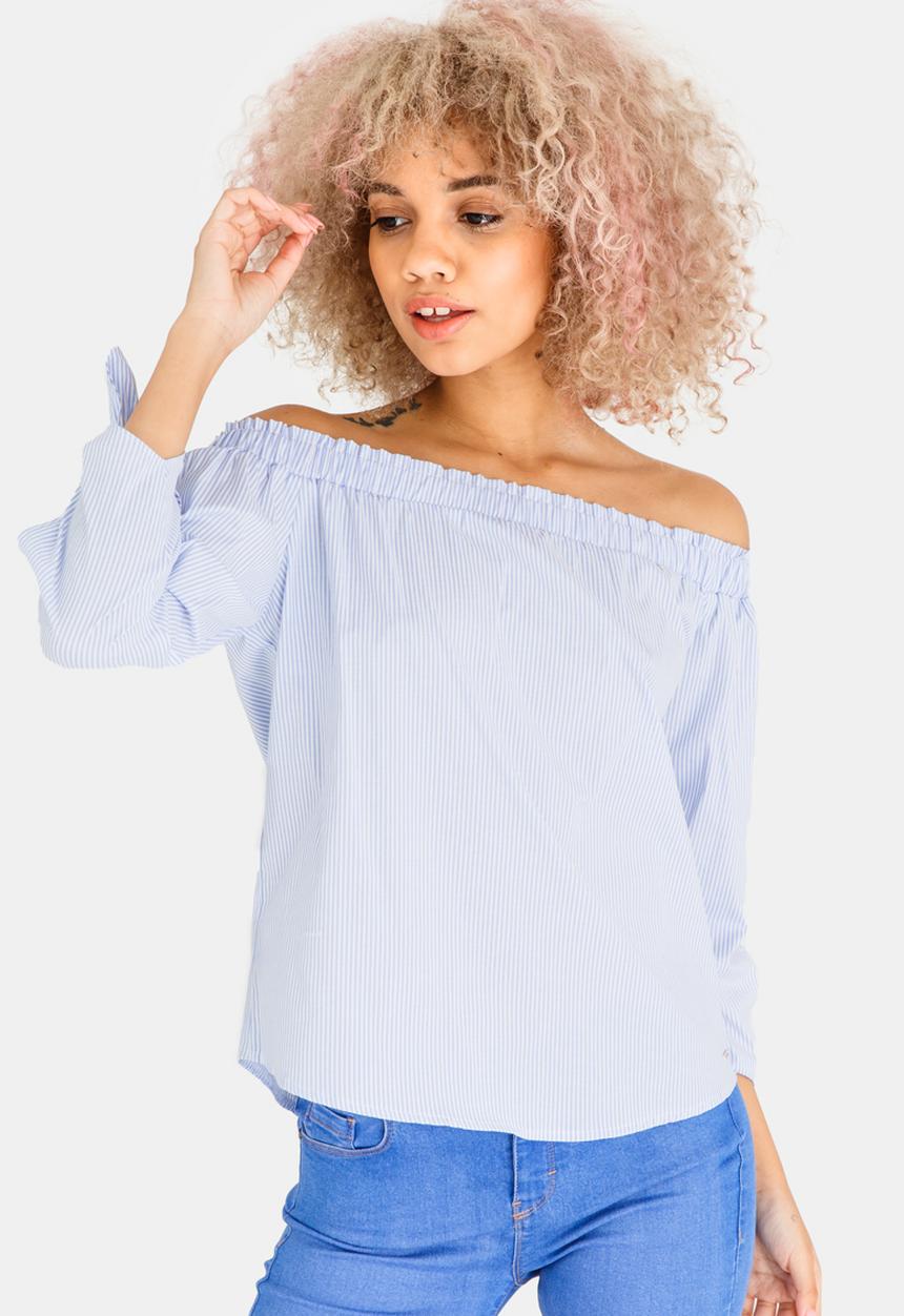 SISSY BOY - Ready Set Go Striped Bardot Top Blue and White