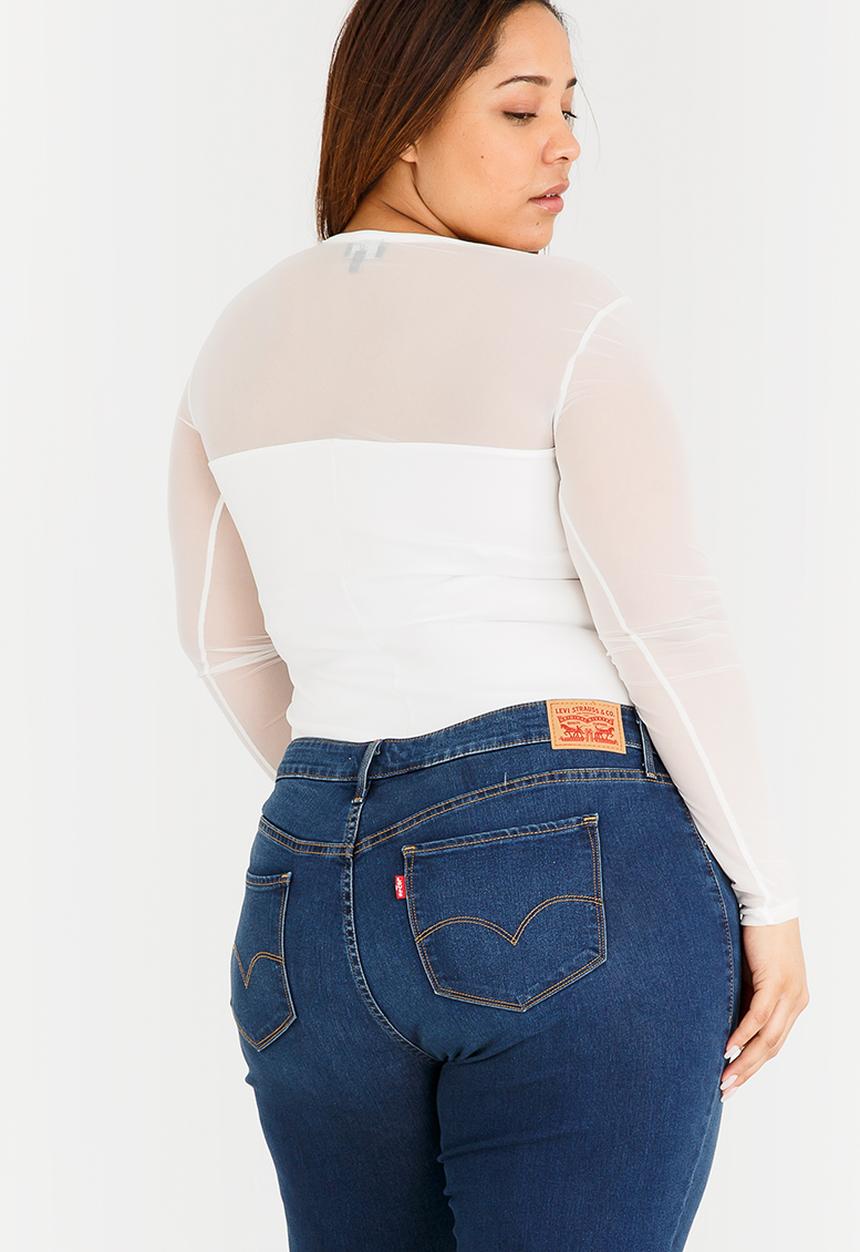 STYLE REPUBLIC PLUS - Scuba Bodysuit with Mesh sleeve White