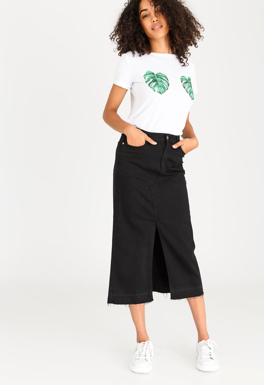 STYLE REPUBLIC - Maxi Denim Skirt with Front Slit Black