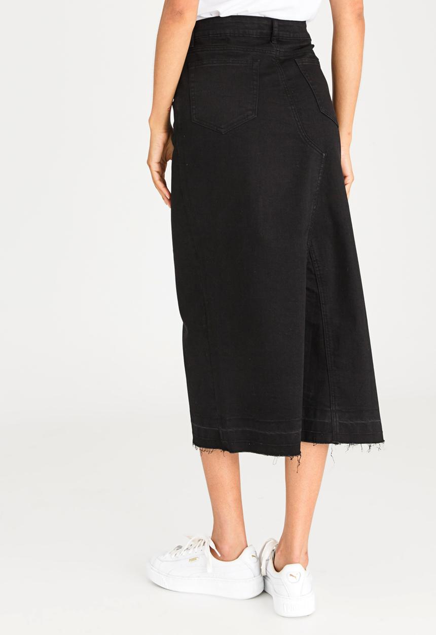 STYLE REPUBLIC - Maxi Denim Skirt with Front Slit Black