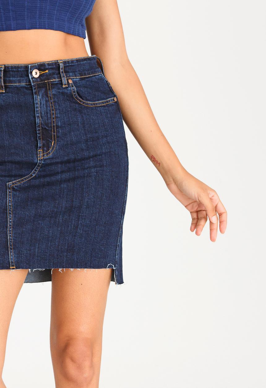 STYLE REPUBLIC - Mini Skirt with Frayed Hem Dark Blue