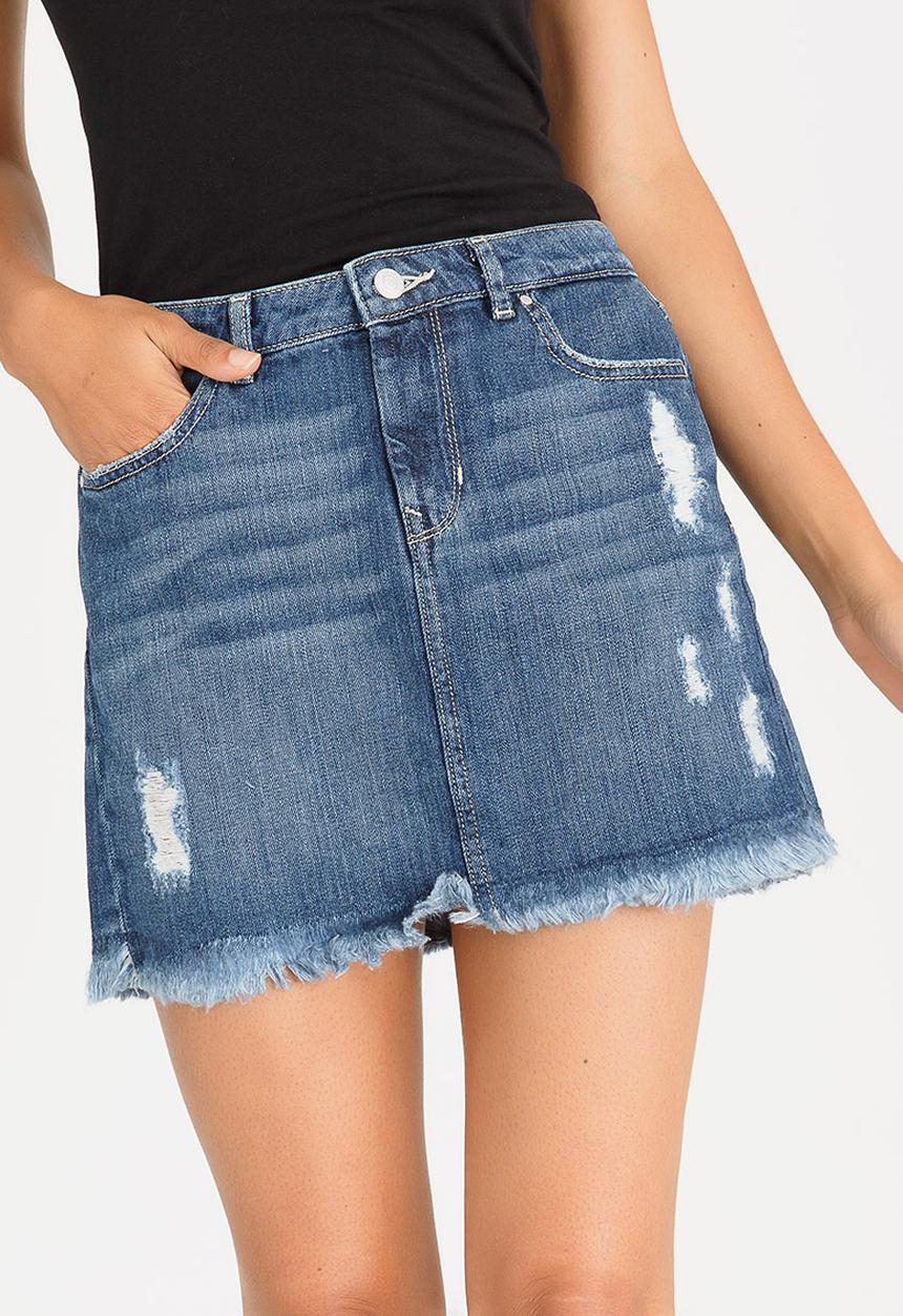 GUESS - Guess Stella Destroy Mini Skirt Mid Blue