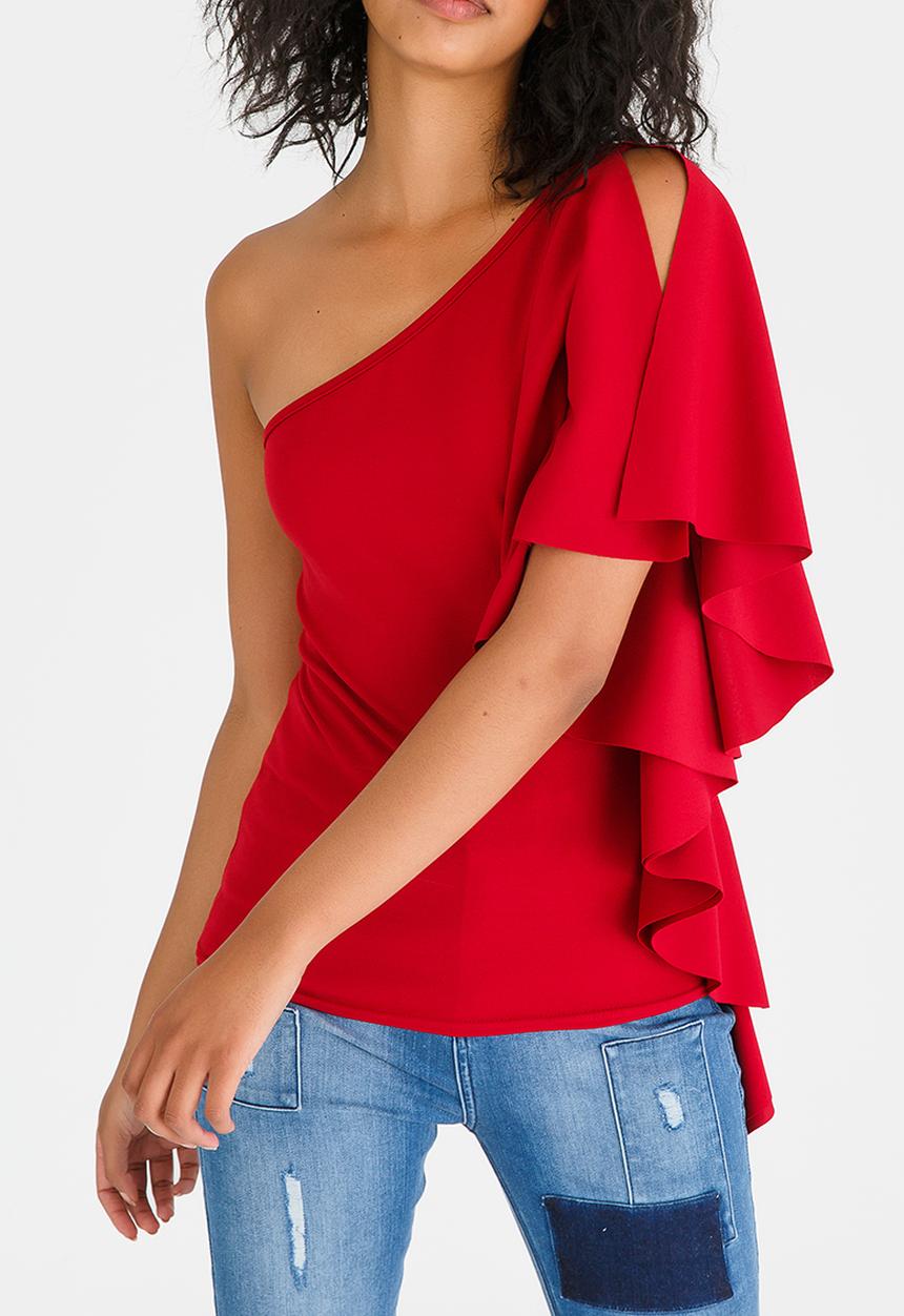 STYLE REPUBLIC - One Shoulder Top Red