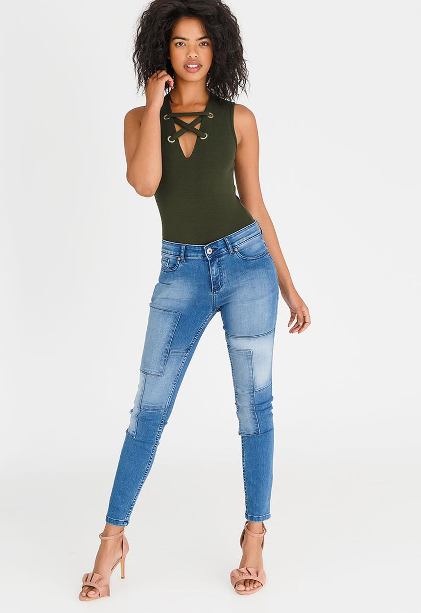 STYLE REPUBLIC - Lace Up Bodysuit Dark Green