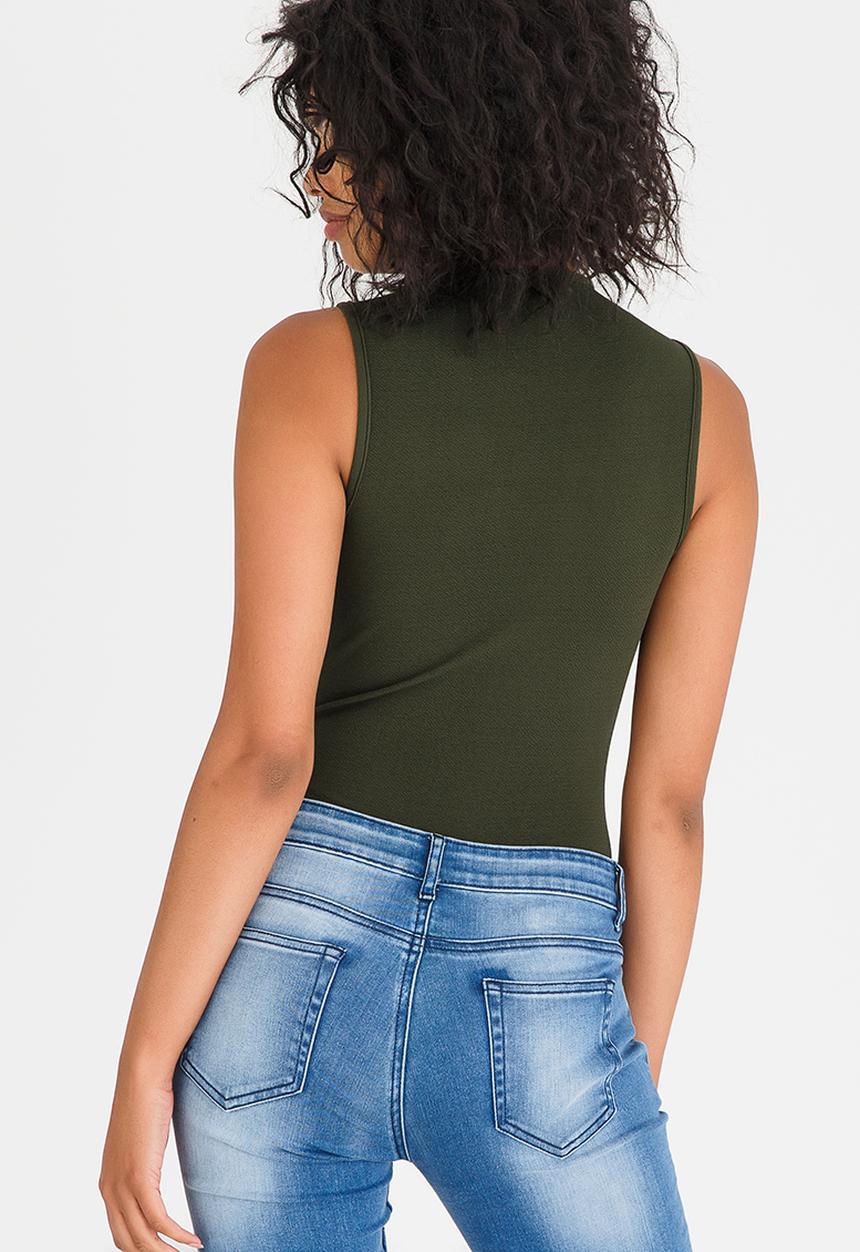 STYLE REPUBLIC - Lace Up Bodysuit Dark Green