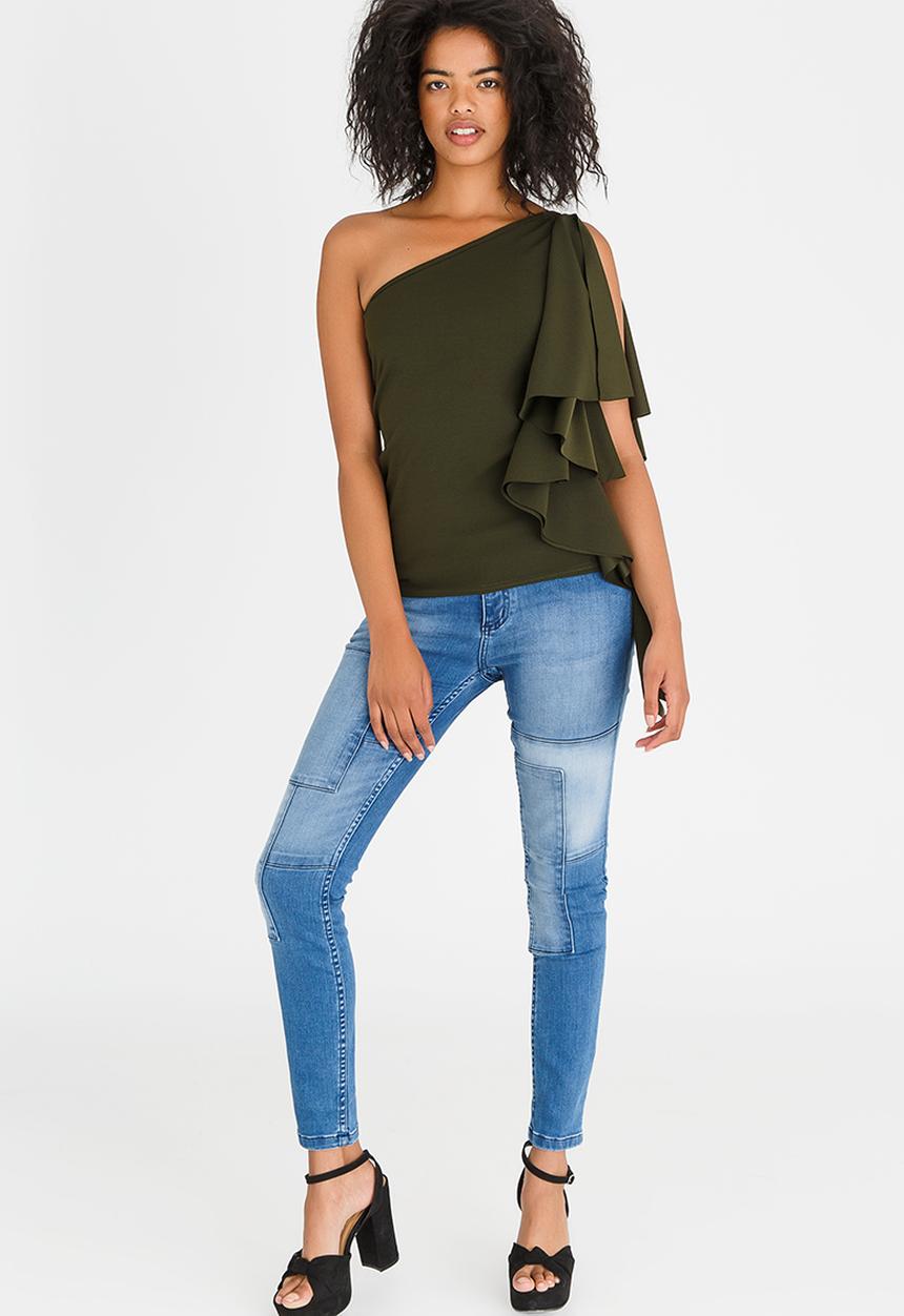 STYLE REPUBLIC - One Shoulder Top Dark Green