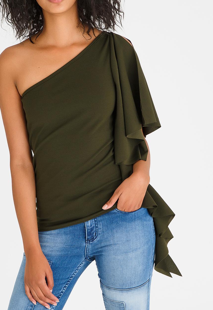 STYLE REPUBLIC - One Shoulder Top Dark Green