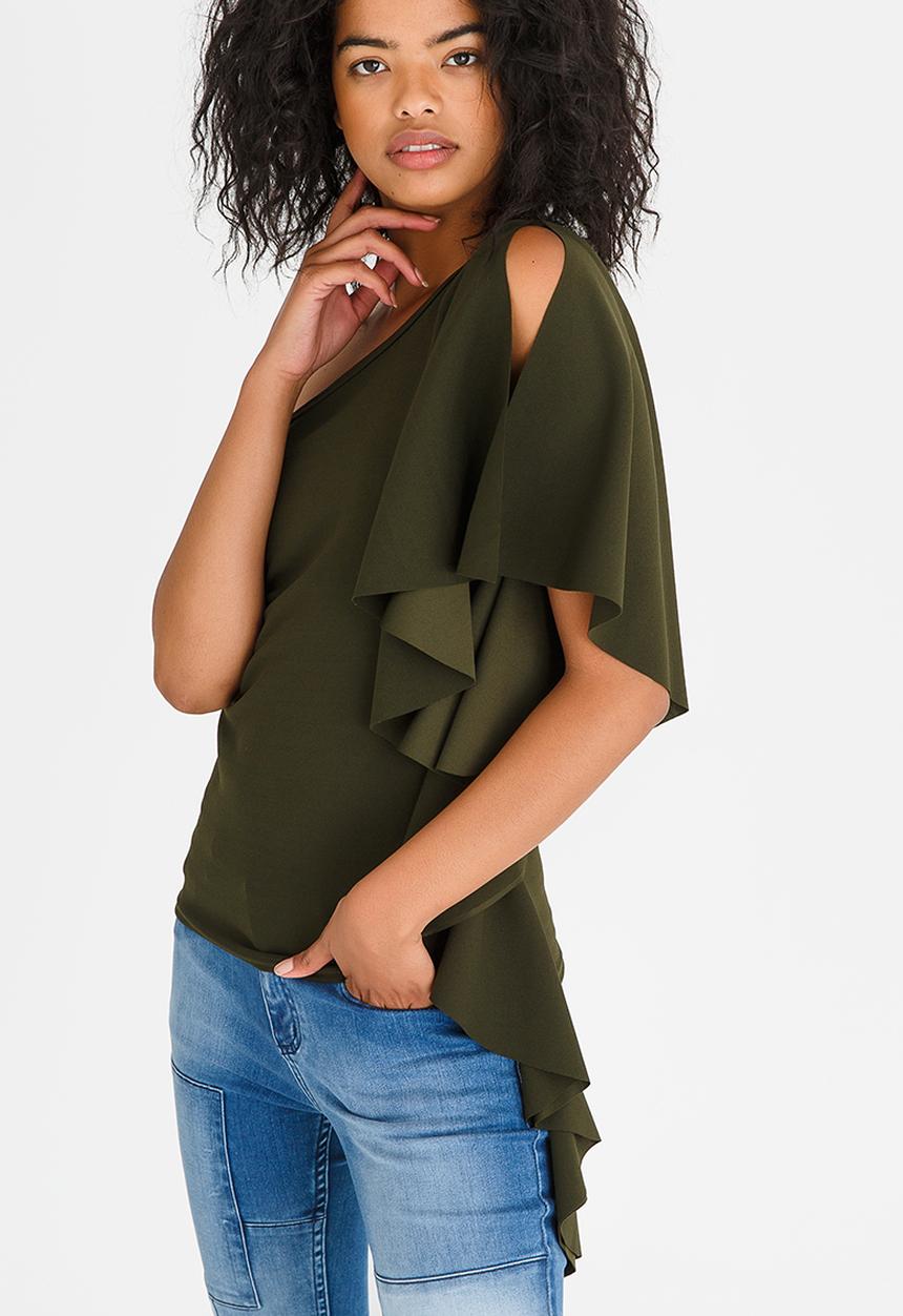 STYLE REPUBLIC - One Shoulder Top Dark Green