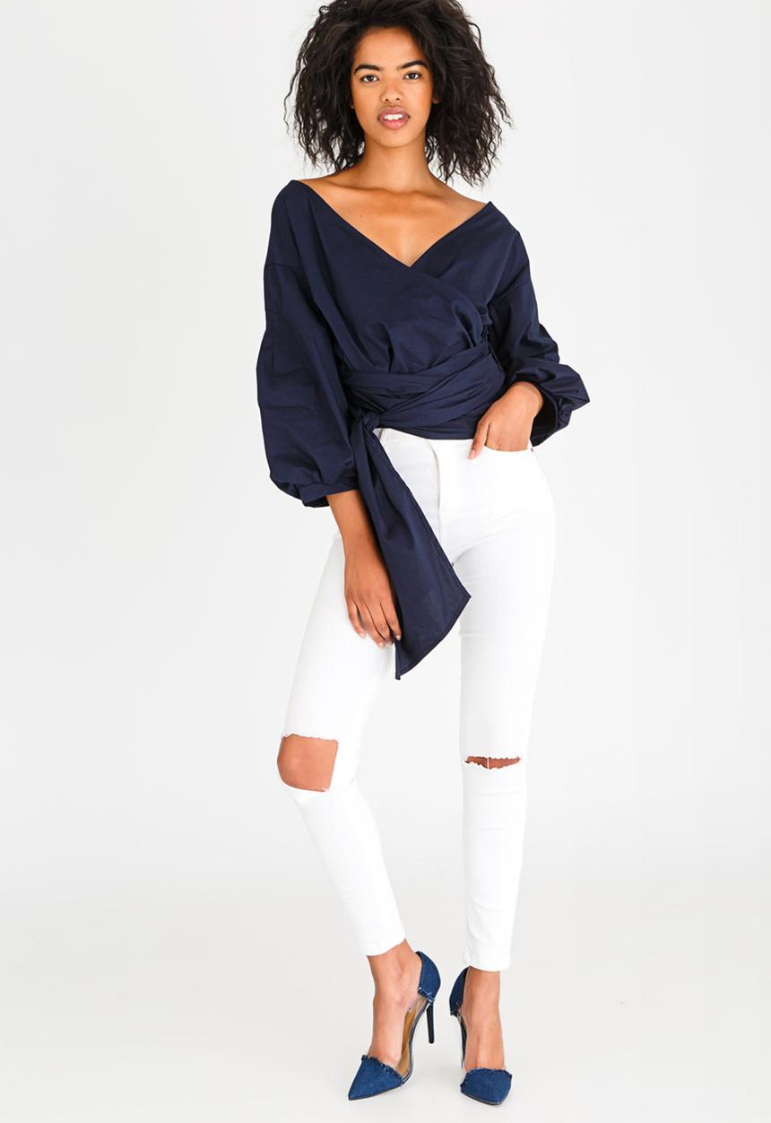 STYLE REPUBLIC - Structured Wrap Blouse Navy