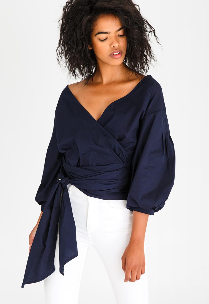 STYLE REPUBLIC - Structured Wrap Blouse Navy