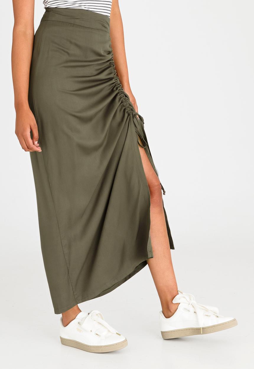 c(inch) - Drawcord Maxi Skirt Dark Green