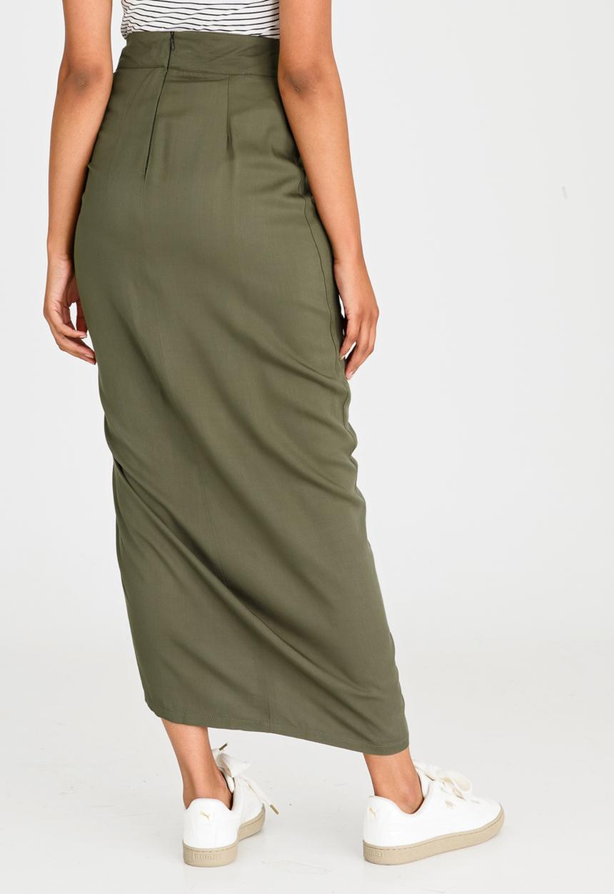 c(inch) - Drawcord Maxi Skirt Dark Green