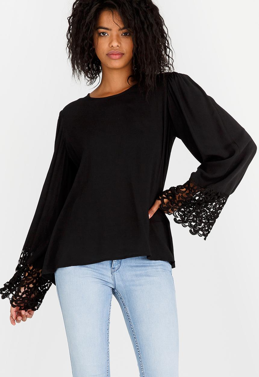 STYLE REPUBLIC - Lace Sleeve Blouse Black
