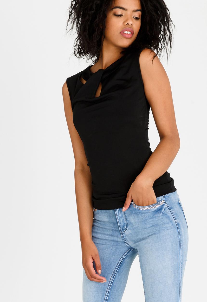 edit - Sleeveless Top with Cut-out Neckline Detail Black