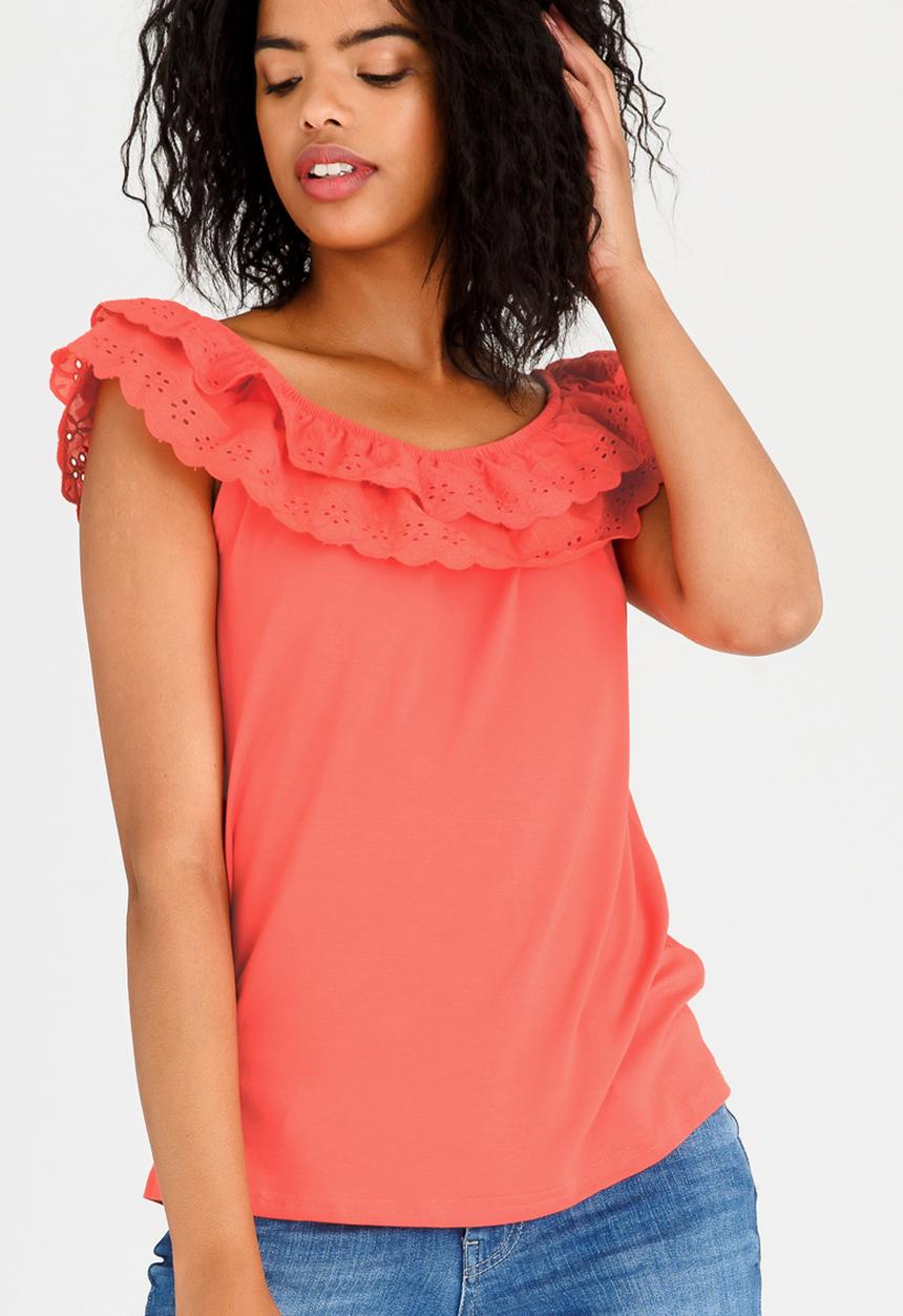 edit - Frilly Lace Top with Elastic Band Coral