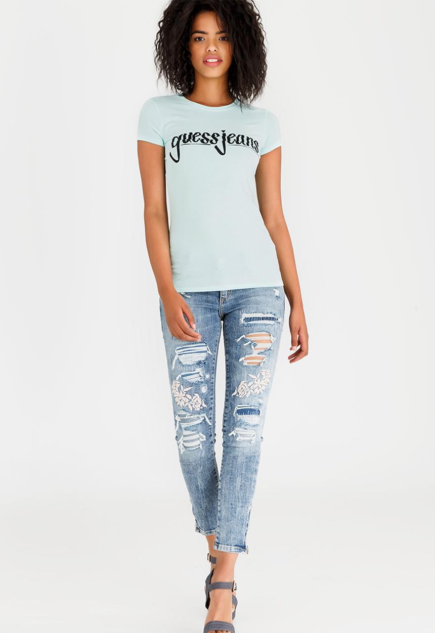 GUESS - Guess Spliced Logo Tee Aqua