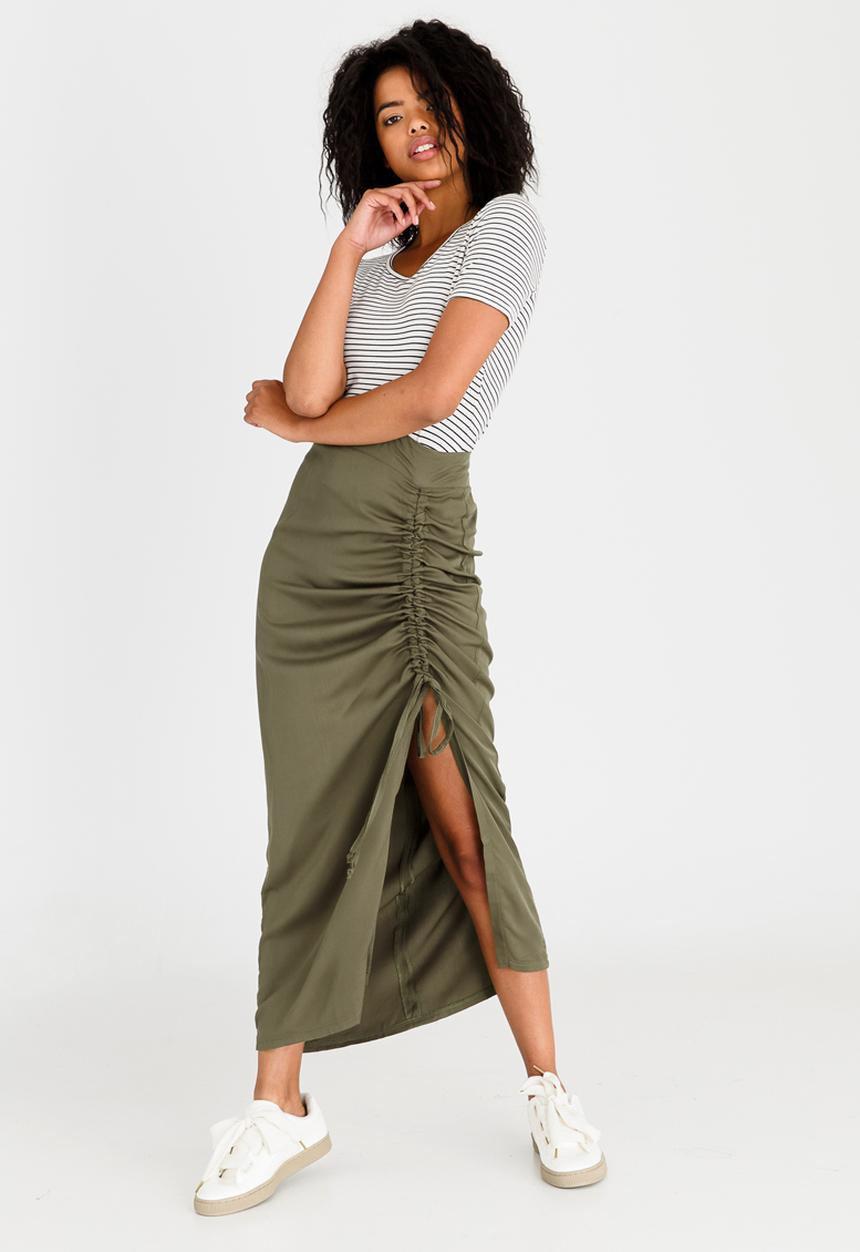 c(inch) - Drawcord Maxi Skirt Dark Green