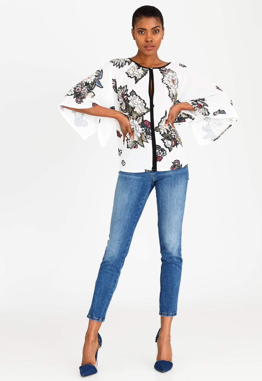 Revenge - Floral Blouse with Piping White