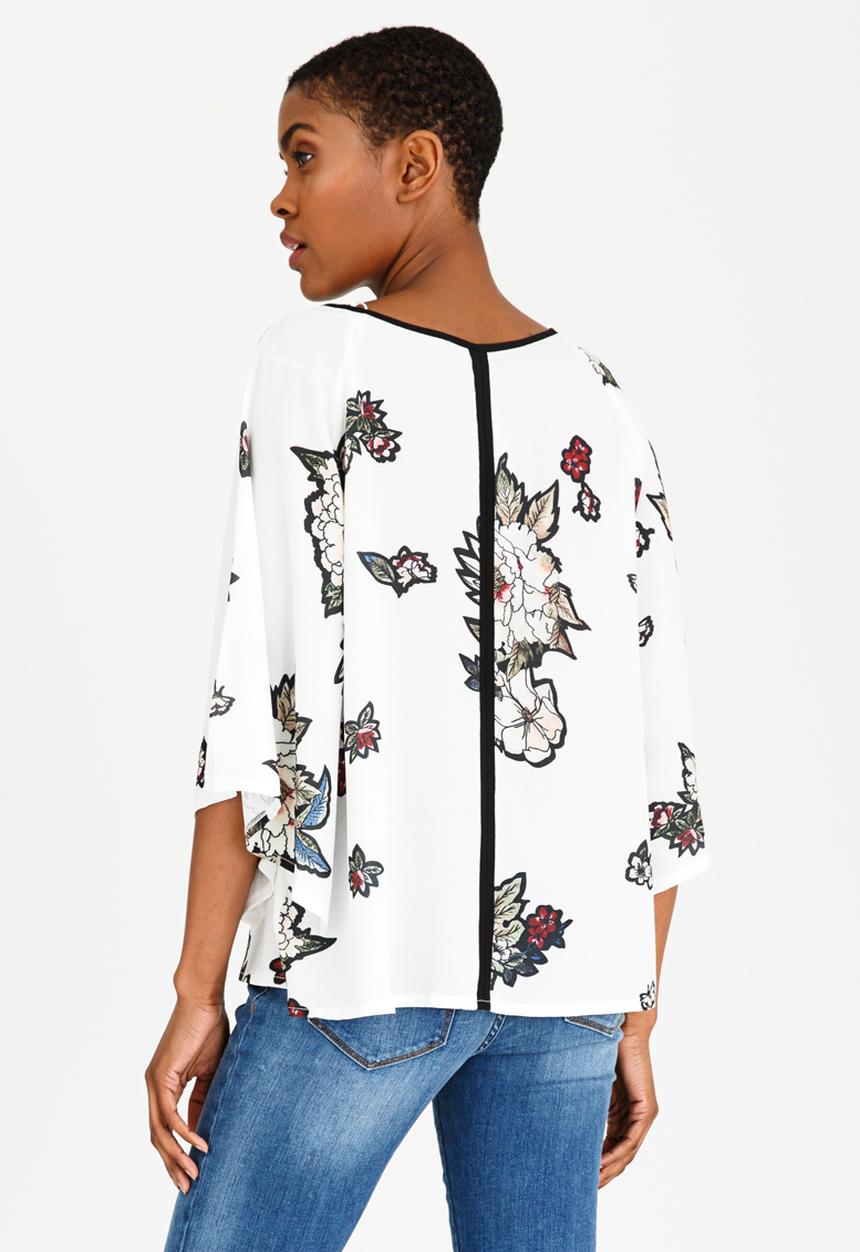 Revenge - Floral Blouse with Piping White