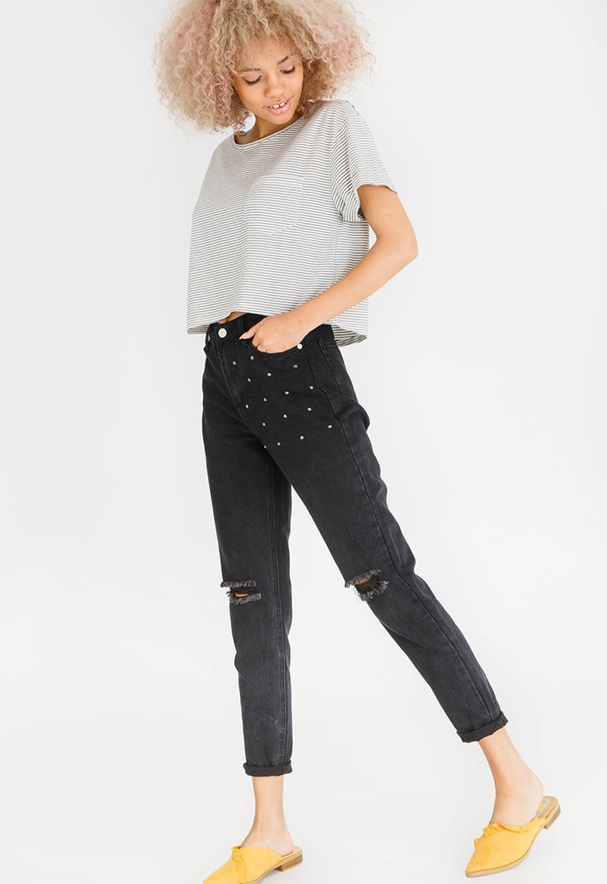 c(inch) - Boxy Cropped T-shirt Black and White