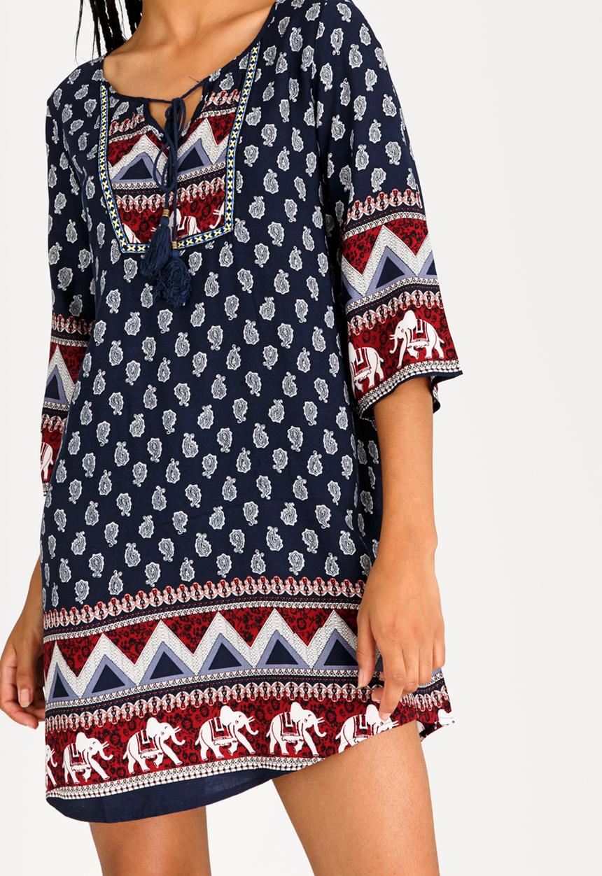 Revenge - Boho Tunic with 3/4 Sleeves Navy
