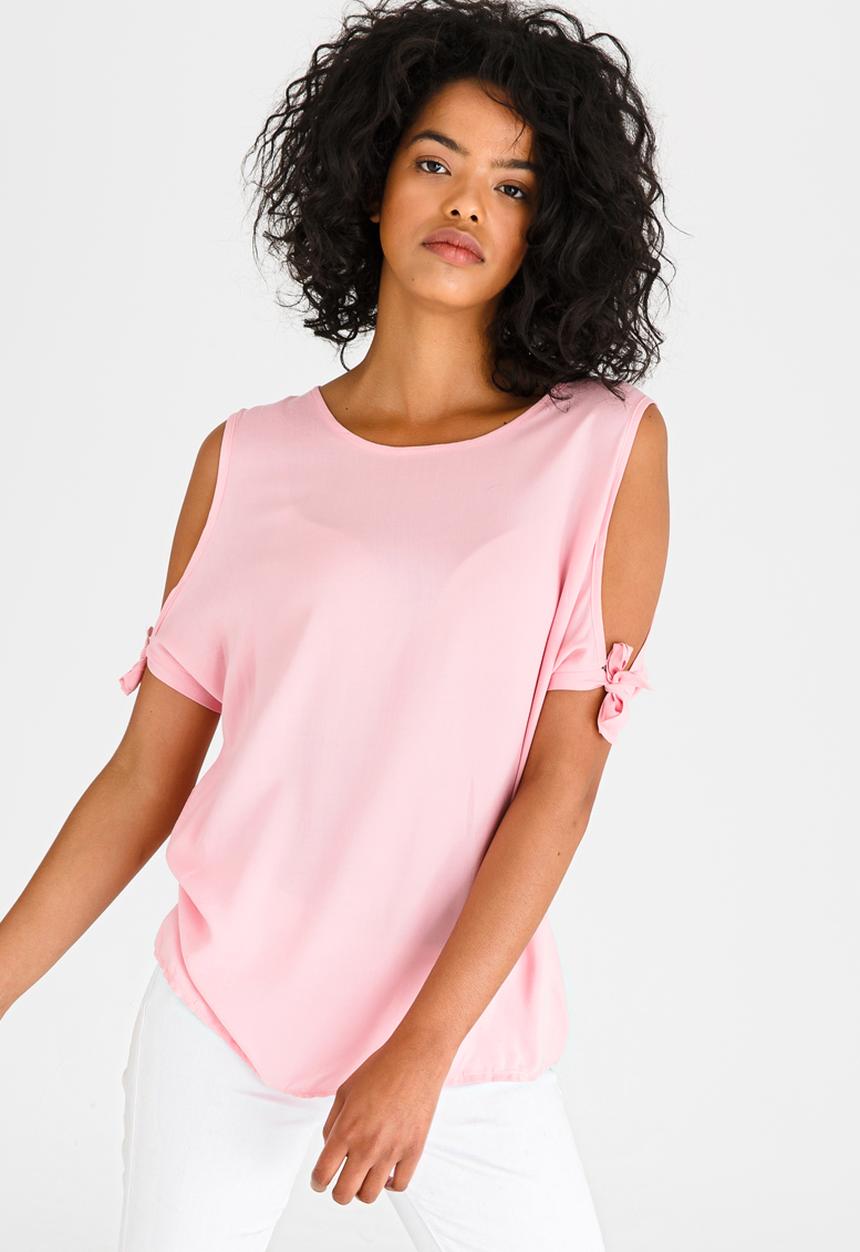 edit - Tie-sleeve Blouse Pale Pink