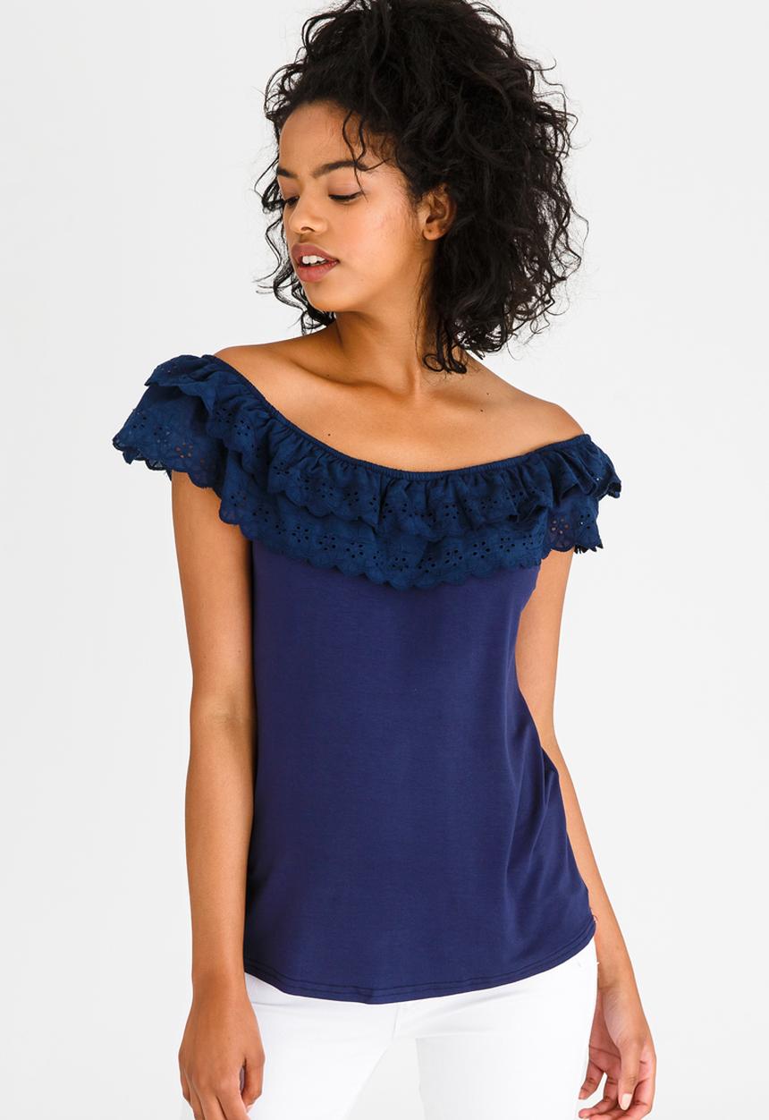 edit - Frilly Lace Top with Elastic Band Navy