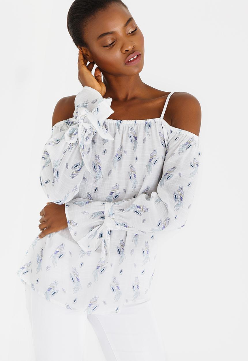 cath.nic - Peacock Print Top White
