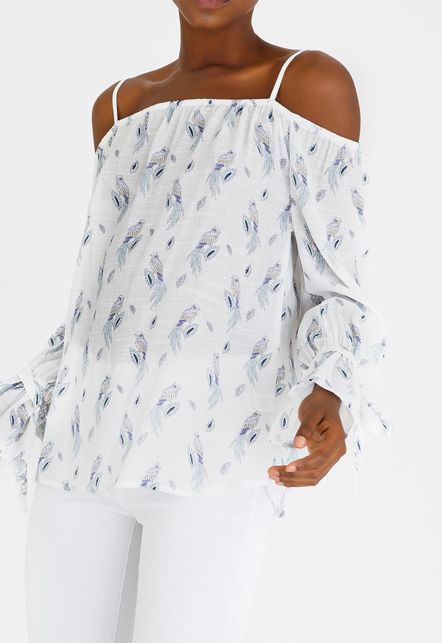 cath.nic - Peacock Print Top White
