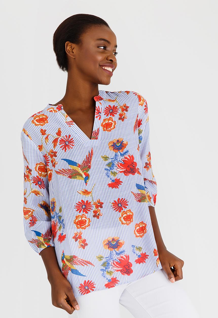 cath.nic - Stripe and Print Top Blue