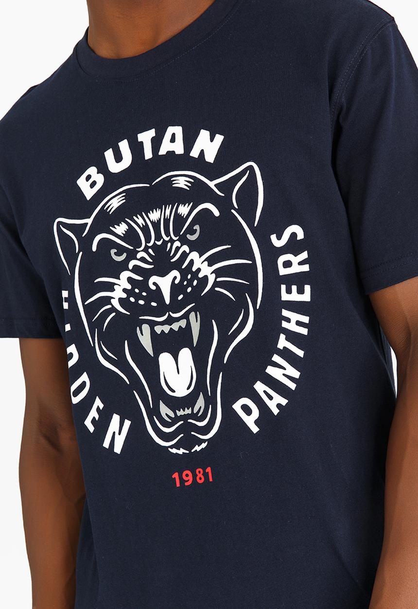 Butan - Hidden Panthers Glow In The Dark Cotton T-shirt Navy