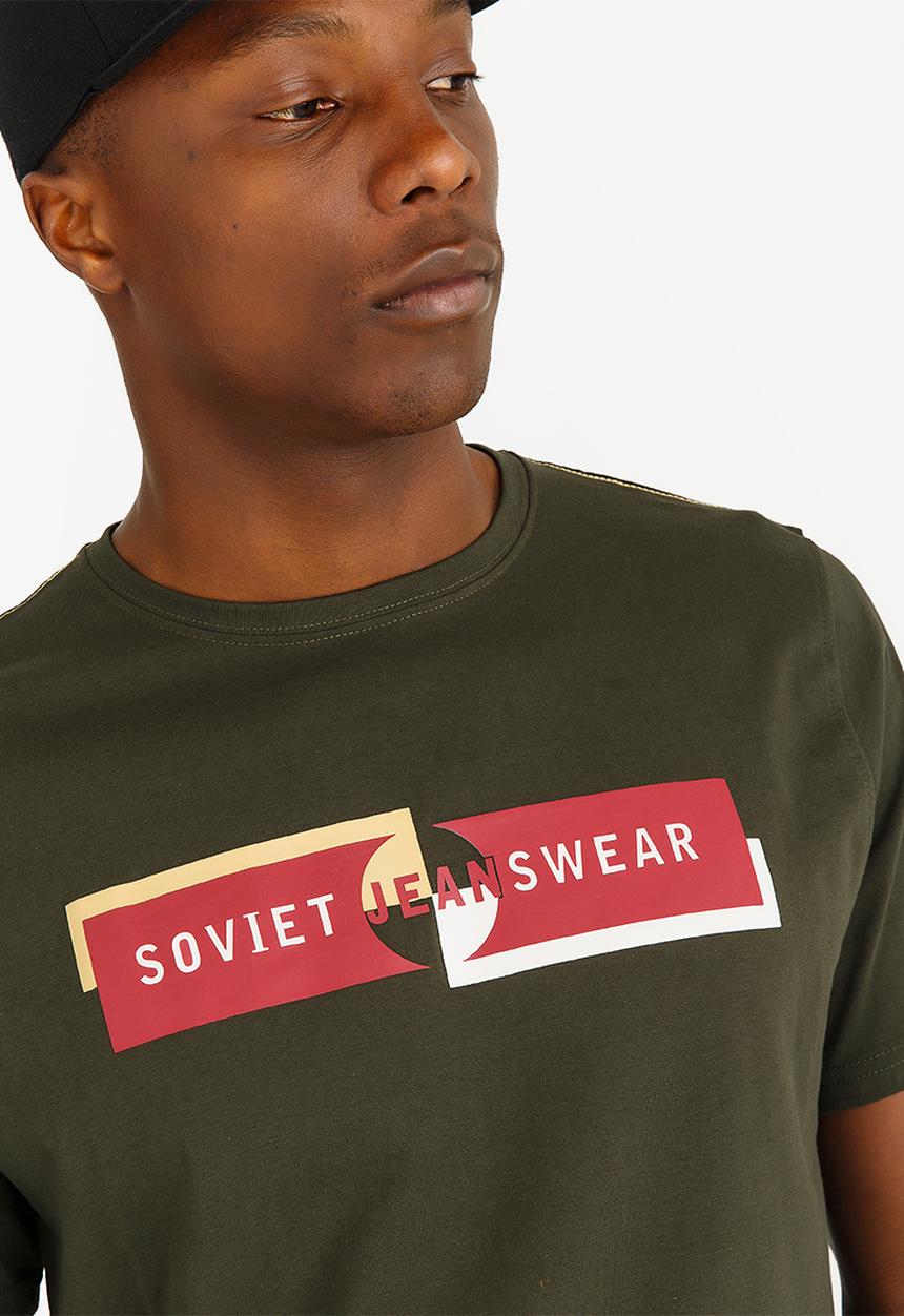 SOVIET - Logo Printed Crew Neck Tee Khaki Green