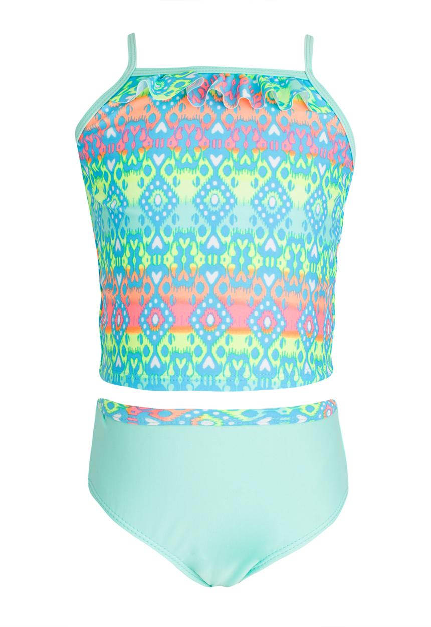 Pop Candy - Patterned Two Piece Swimsuit Set Mid Green