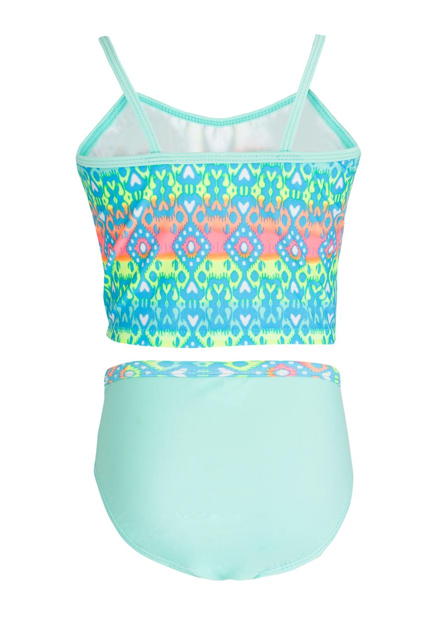Pop Candy - Patterned Two Piece Swimsuit Set Mid Green