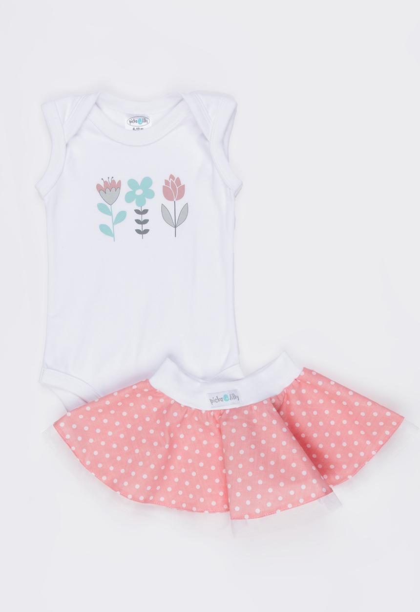 Pickalilly - Printed  Flowers Little Miss Set Pale Pink