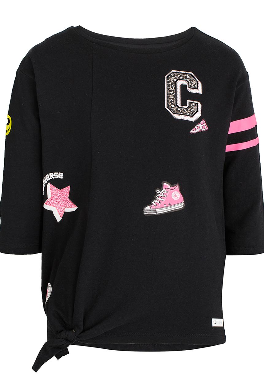 Converse - Tie-Front Patches Patches Knit Top Black
