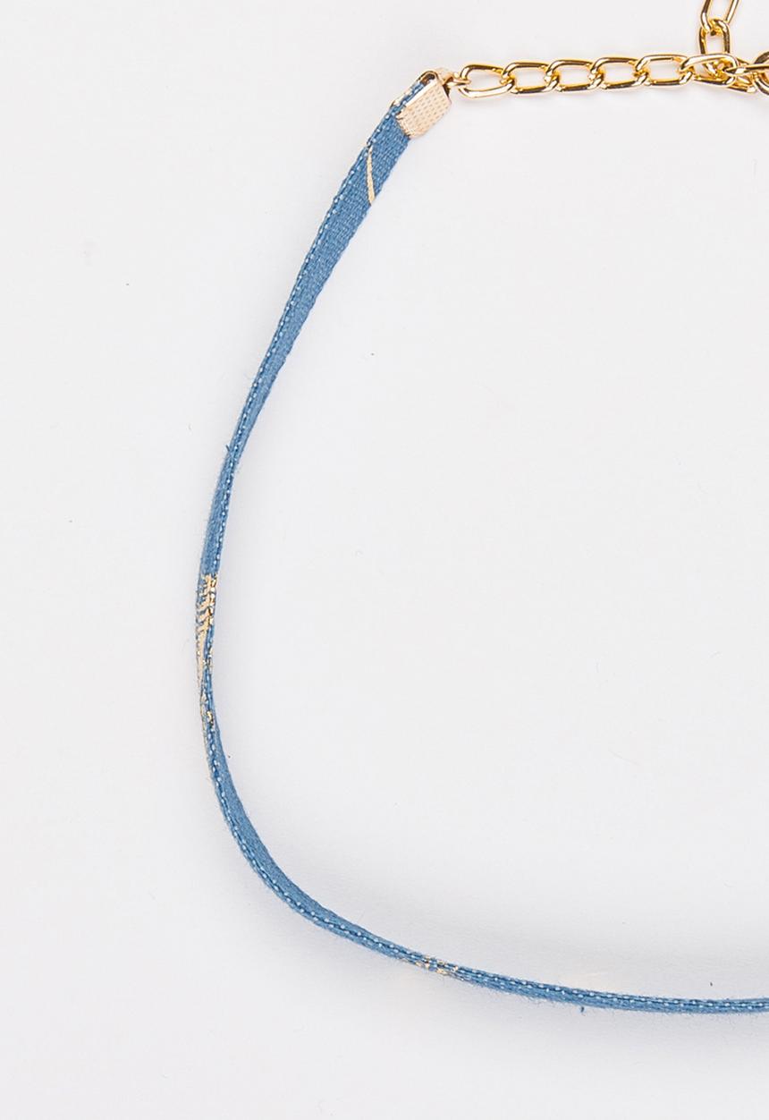 Jewels and Lace - Foil Leaf Denim Choker Multi-colour