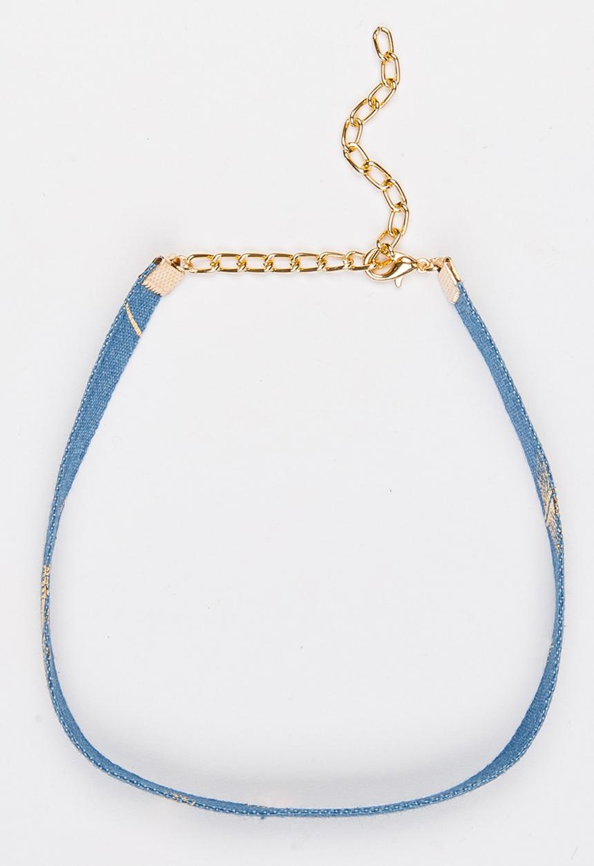Jewels and Lace - Foil Leaf Denim Choker Multi-colour