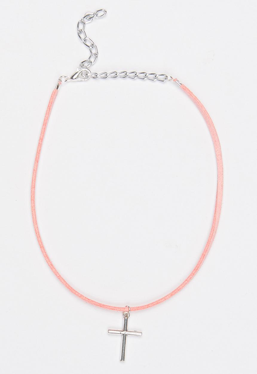Jewels and Lace - Cross Chocker Mid Pink