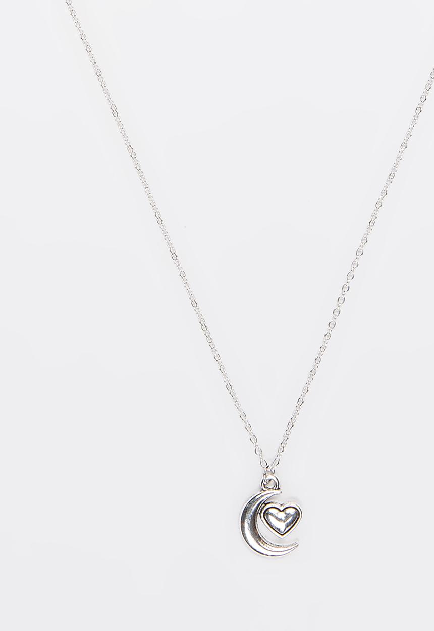 Jewels and Lace - Heart Moon Necklace Silver
