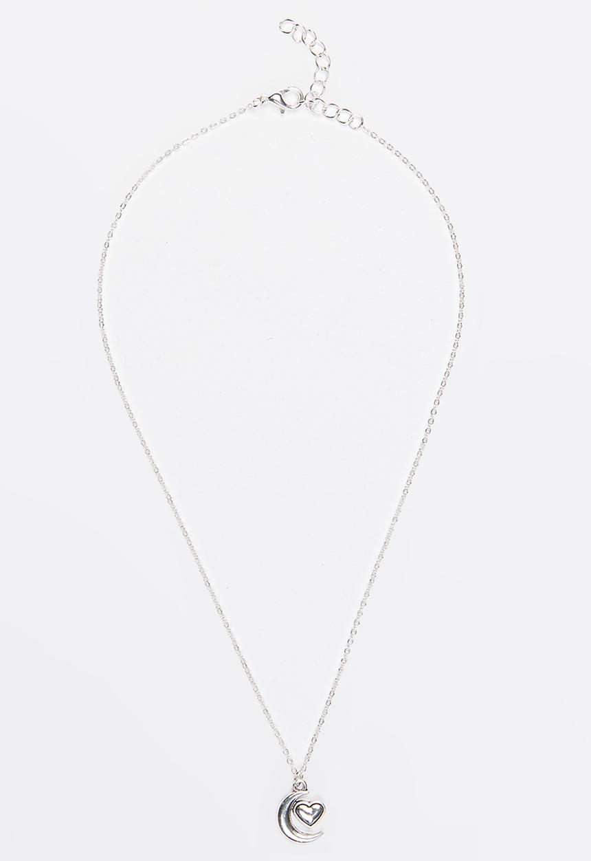 Jewels and Lace - Heart Moon Necklace Silver