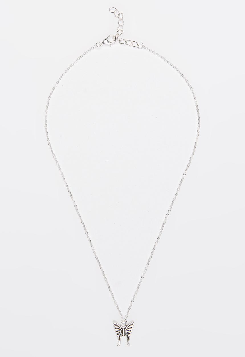 Jewels and Lace - Butterfly Necklace  Silver