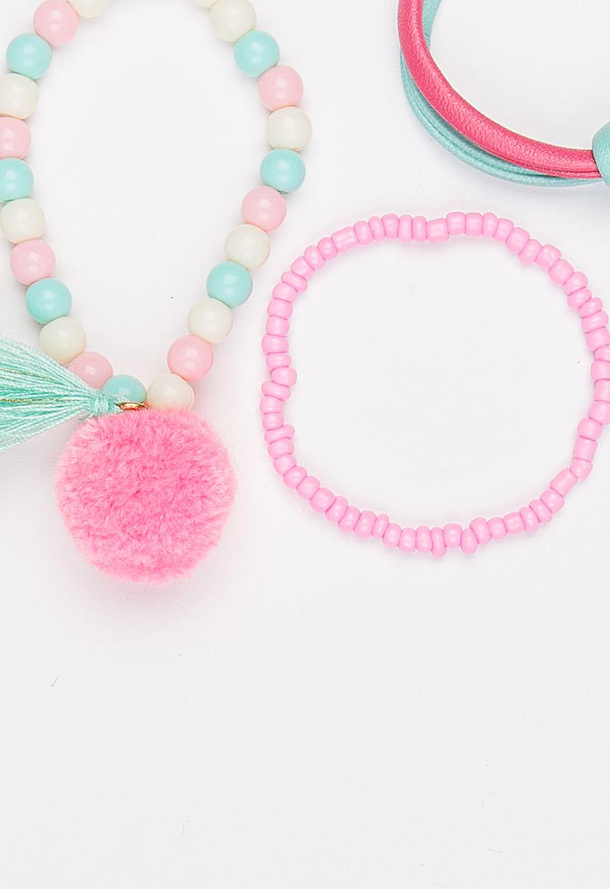 Jewels and Lace - Pom Pom Bracelet Set Multi-colour