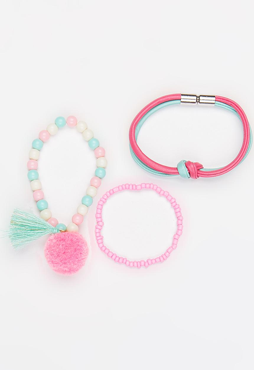 Jewels and Lace - Pom Pom Bracelet Set Multi-colour