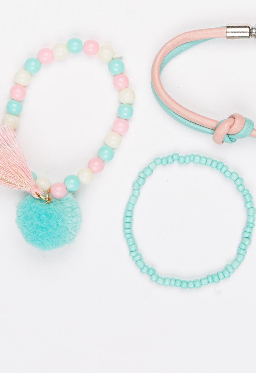 Jewels and Lace - Pom Pom Bracelet Set Multi-colour
