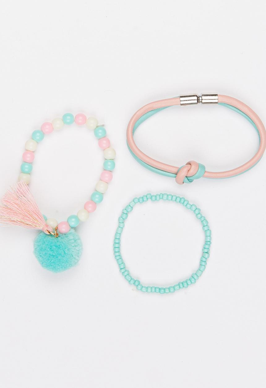 Jewels and Lace - Pom Pom Bracelet Set Multi-colour